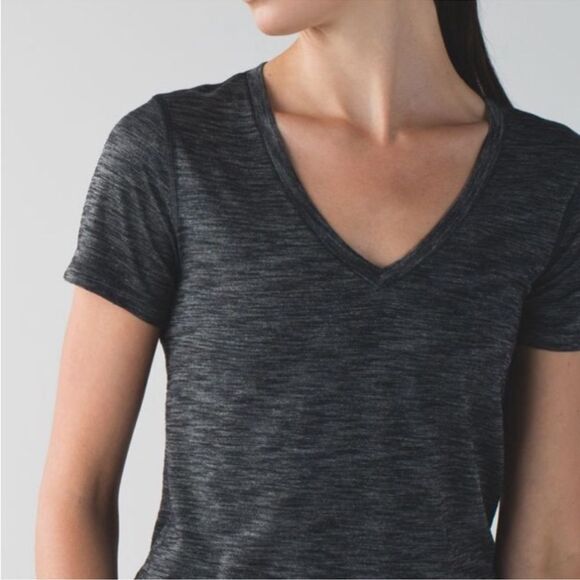 Lululemon What the Sport Short Sleeve V-Neck Tee Heathered Black & Grey Small - Picture 4 of 13